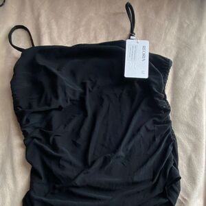 REORIA Women's Black Swimwear Top Adjustable Spaghetti Straps, Size M